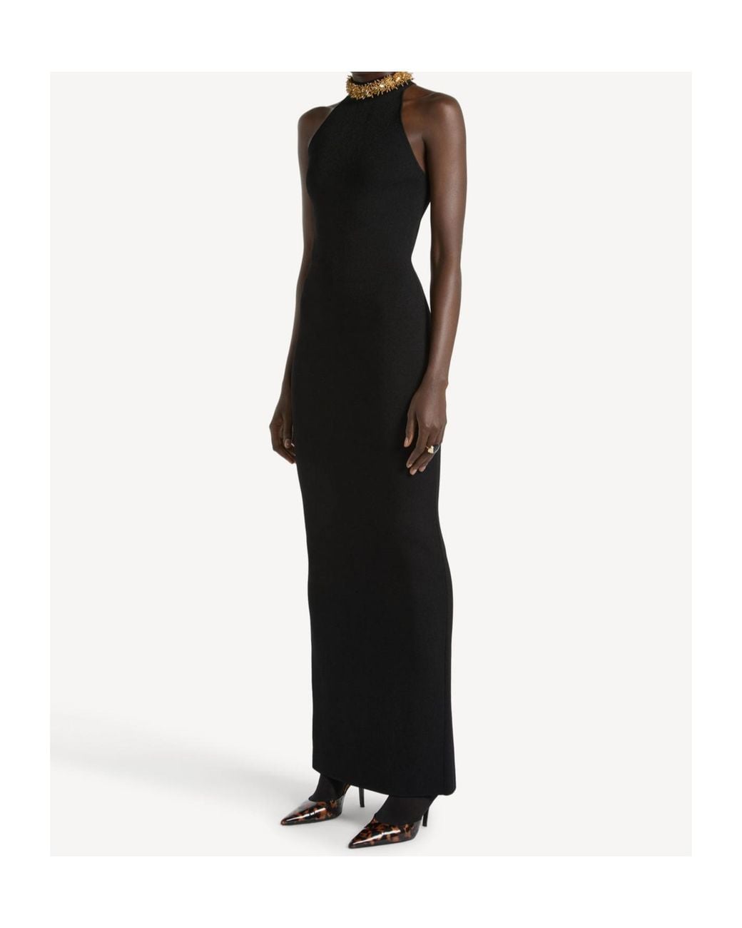 Balmain Black Embellished-Neck Maxi Dress