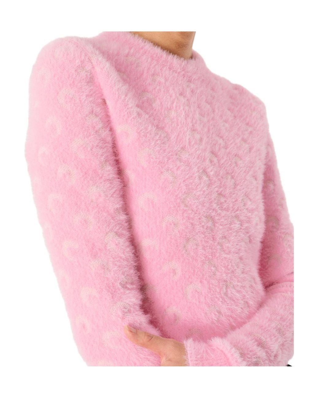 MARINE SERRE Pink Fluffy Moon Jacquard Knit Crewneck Sweater Fluffy Moon Jacquard Knit Crewneck Sweater Fluffy Moon Jacquard Knit Crewneck Sweate