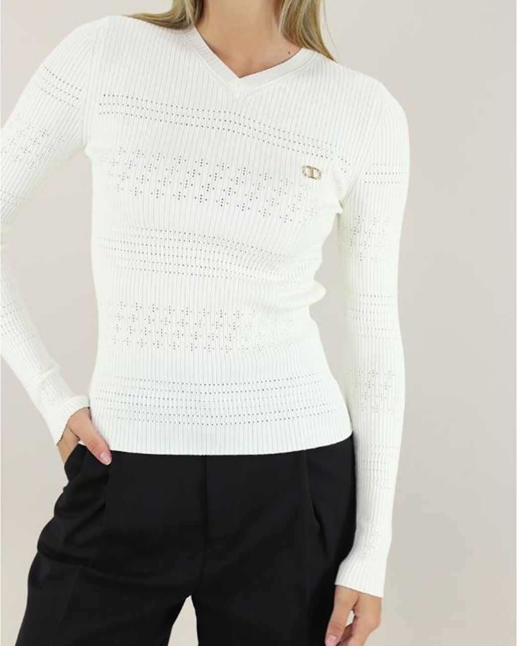 Twinset White Pointelle Knit Sweater