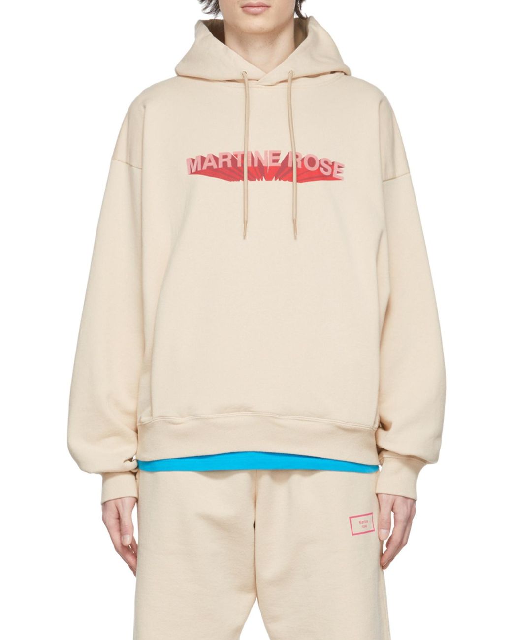 Martine Rose Pink Logo Print Drawstring Hoodie for men
