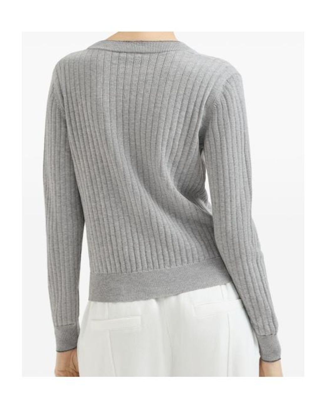 Brunello Cucinelli Gray Cotton Ribbed V-Neck Sweater