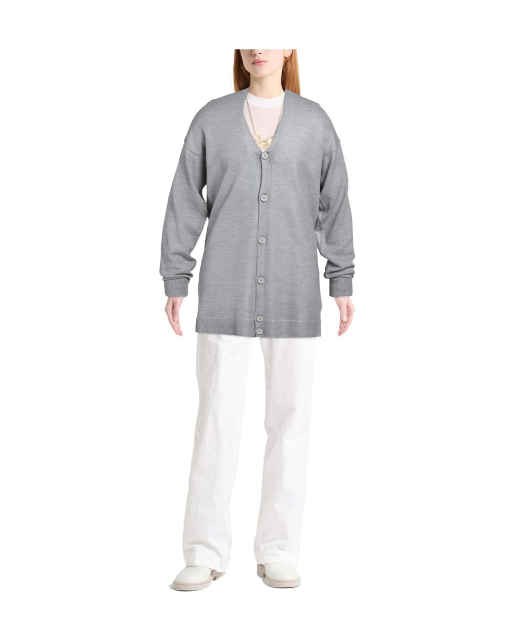 MM6 by Maison Margiela Gray Solid-Colored Medium-Thick Knitwear
