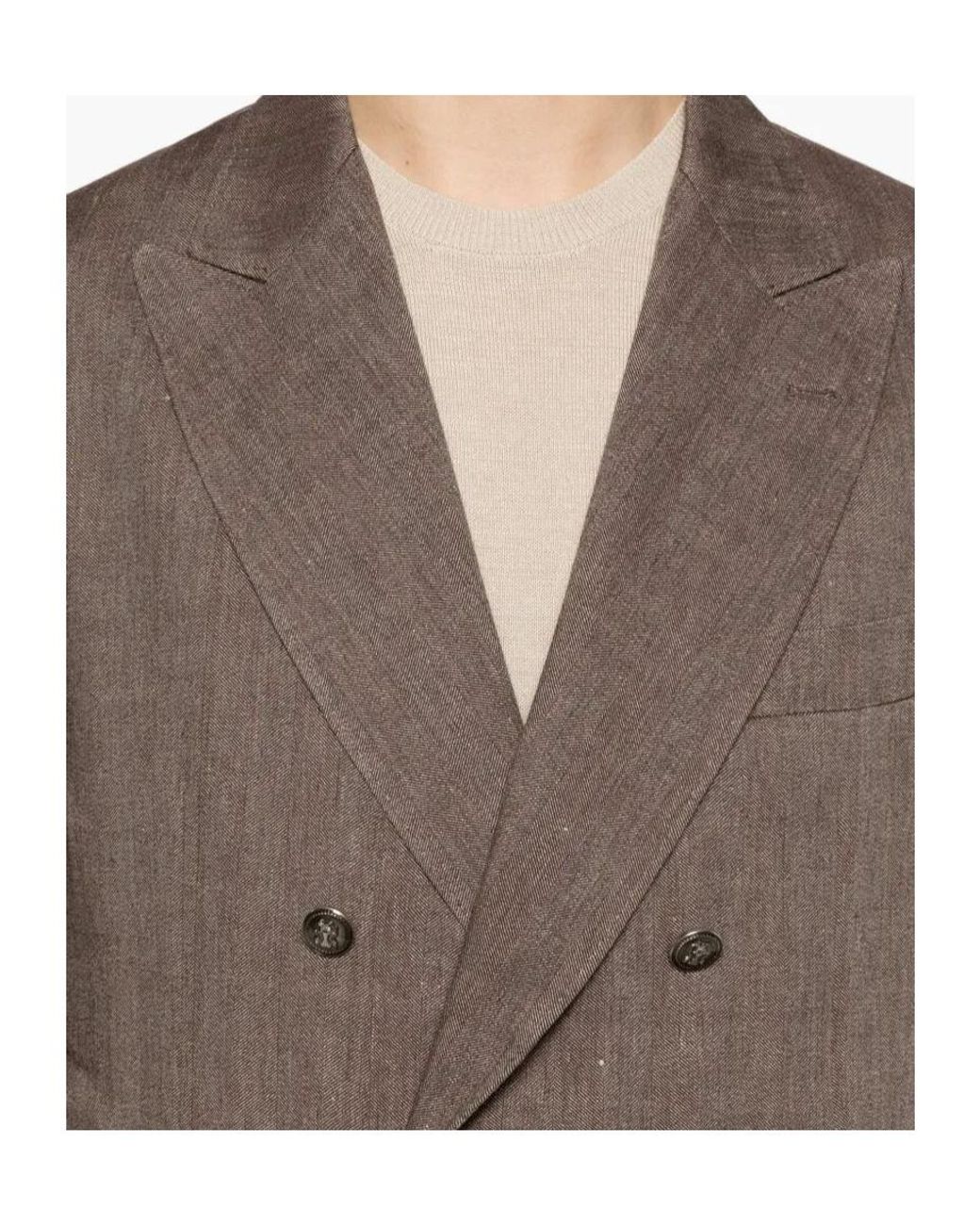 Brunello Cucinelli Brown Double-Breasted Suit for men