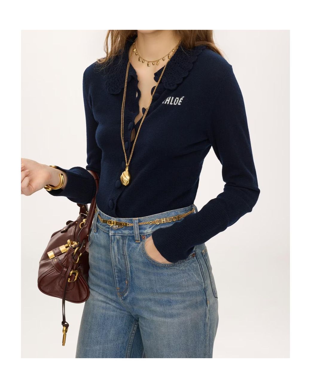 Chloé Blue Chloé Crocheted Collar Button-Up Cardigan