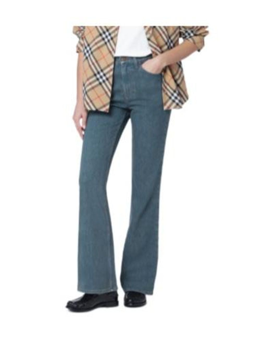 Burberry Blue Logo Patch Bootcut Jeans