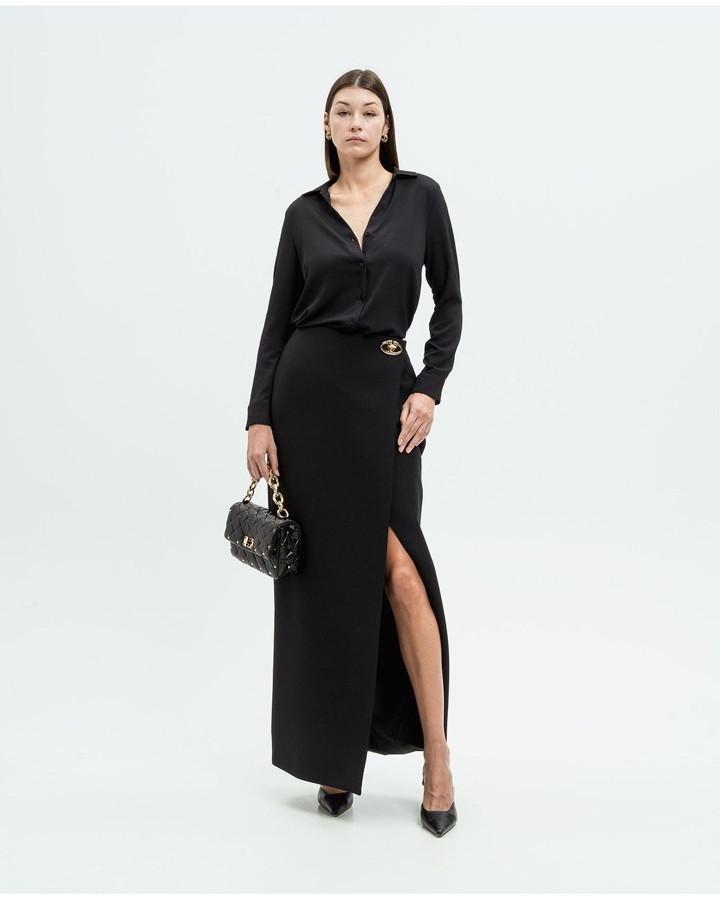 Valentino Black Logo Plaque Maxi Pencil Skirt