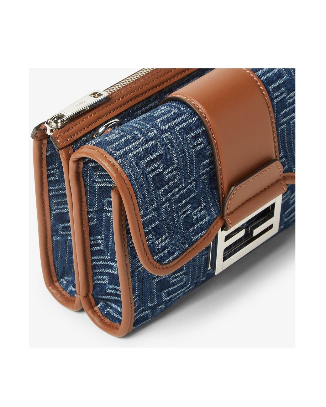 Fendi Blue Double Baguette Ff Jacquard Crossbody Bag for men