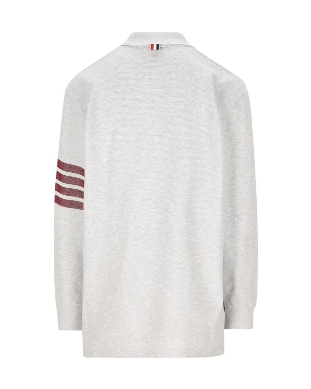 Thom Browne White Stripe-Detailed Long-Sleeved Polo Shirt for men