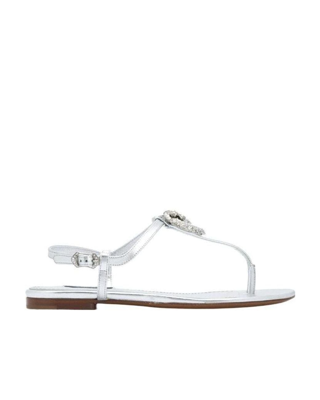 Dolce & Gabbana White Metallic Strap Sandals