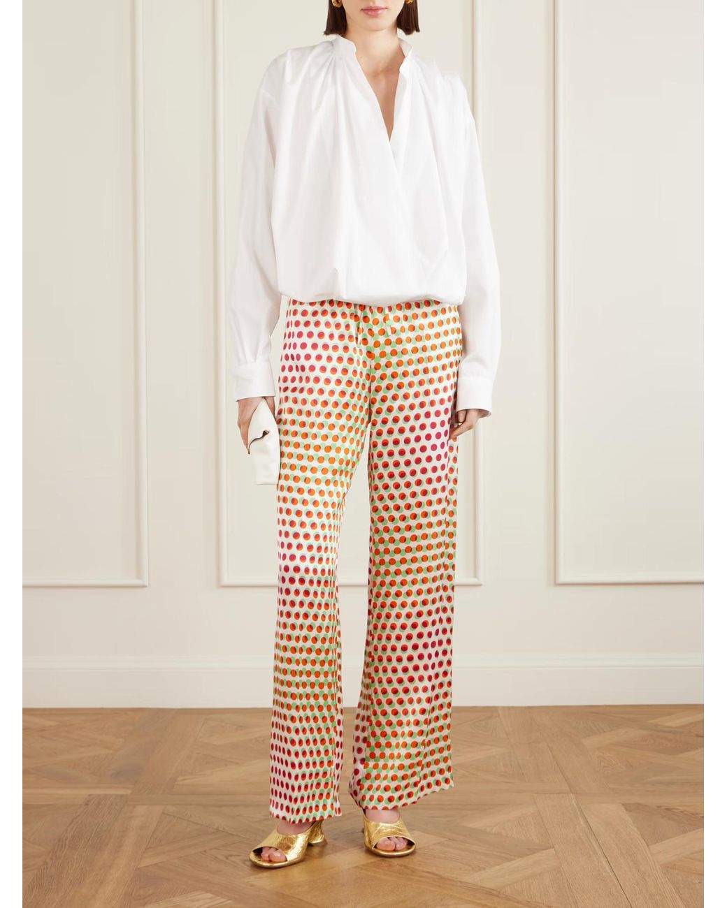Dries Van Noten White Printed Wide-Leg Casual Pants