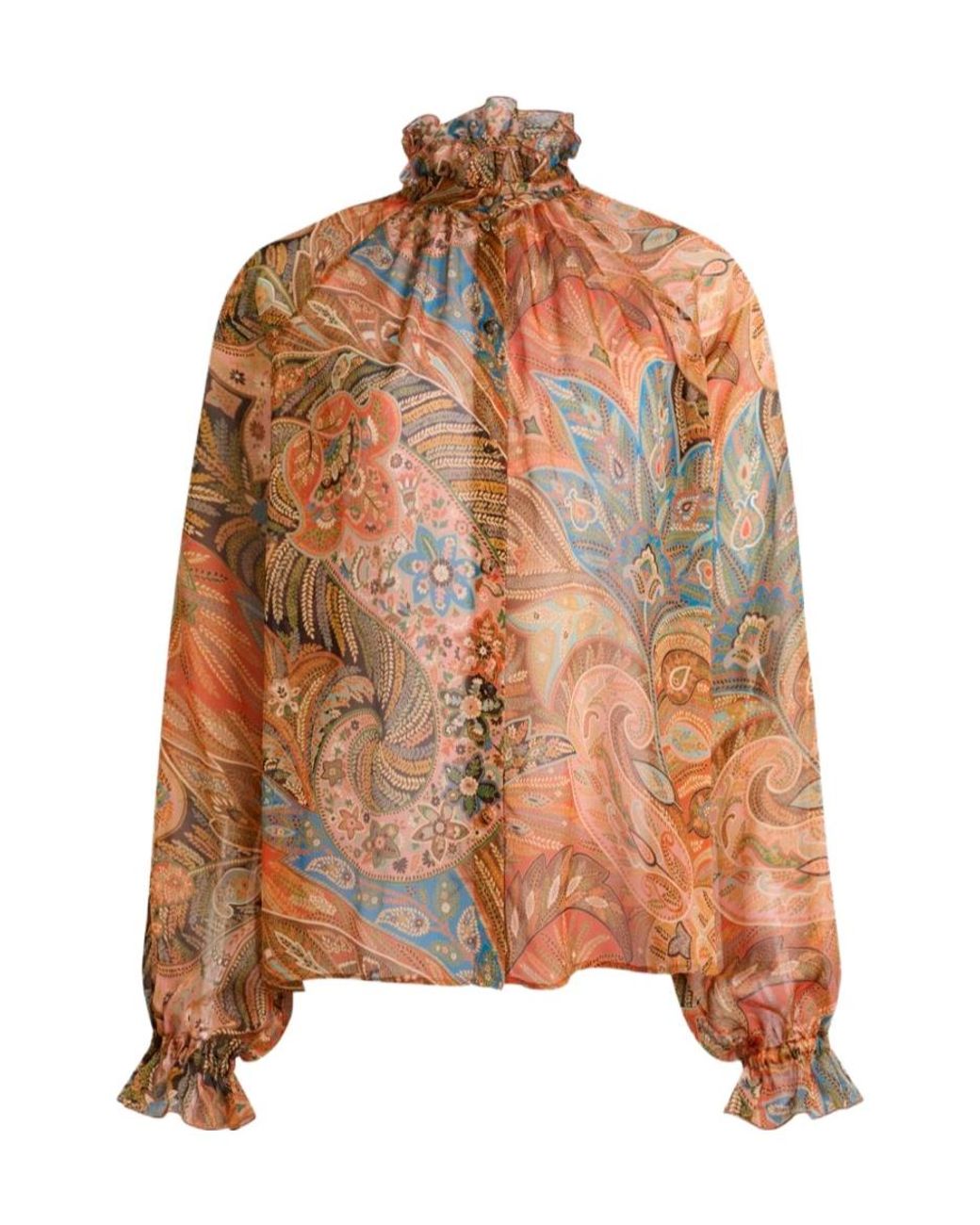 Etro Brown Paisley Ruffled Blouse