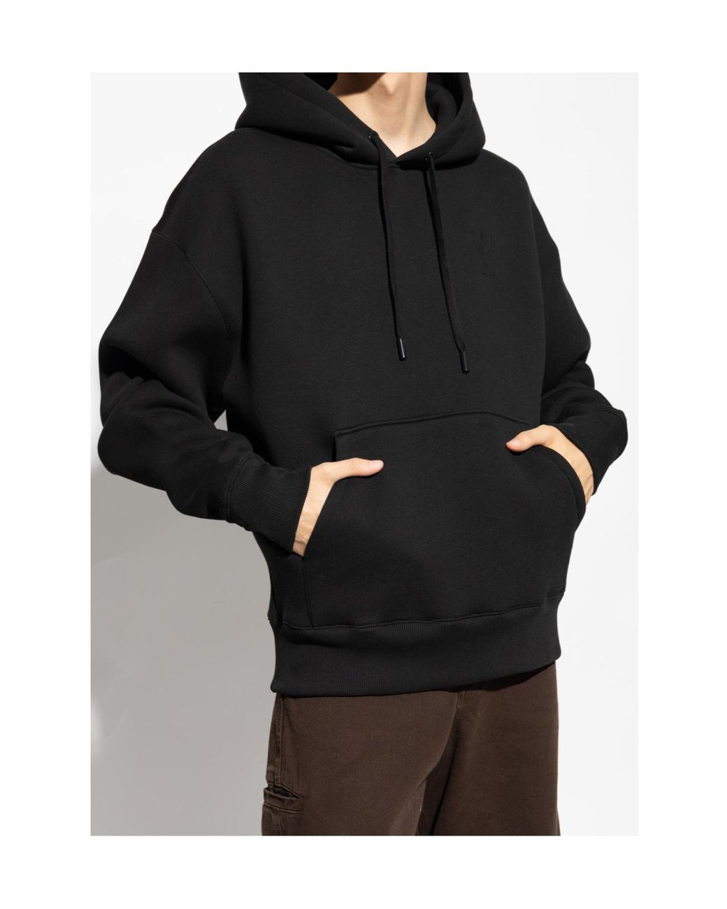 AMI Black Long-Sleeved Drawstring Hoodie for men