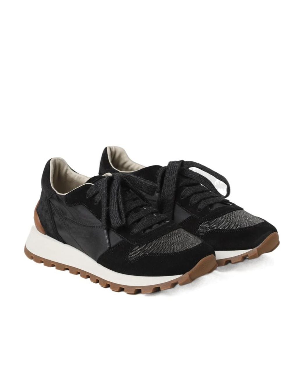 Brunello Cucinelli Black Panelled Lace-Up Sneakers
