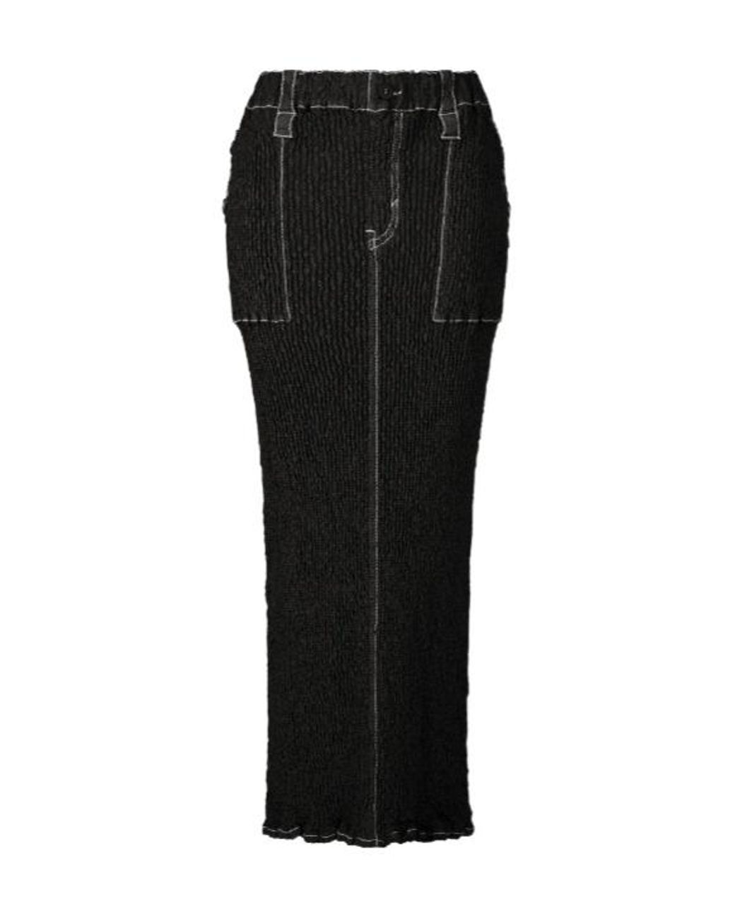 Issey Miyake Black Midi Wavelet Contrast-Stitching Elasticated-Waistband Skirt