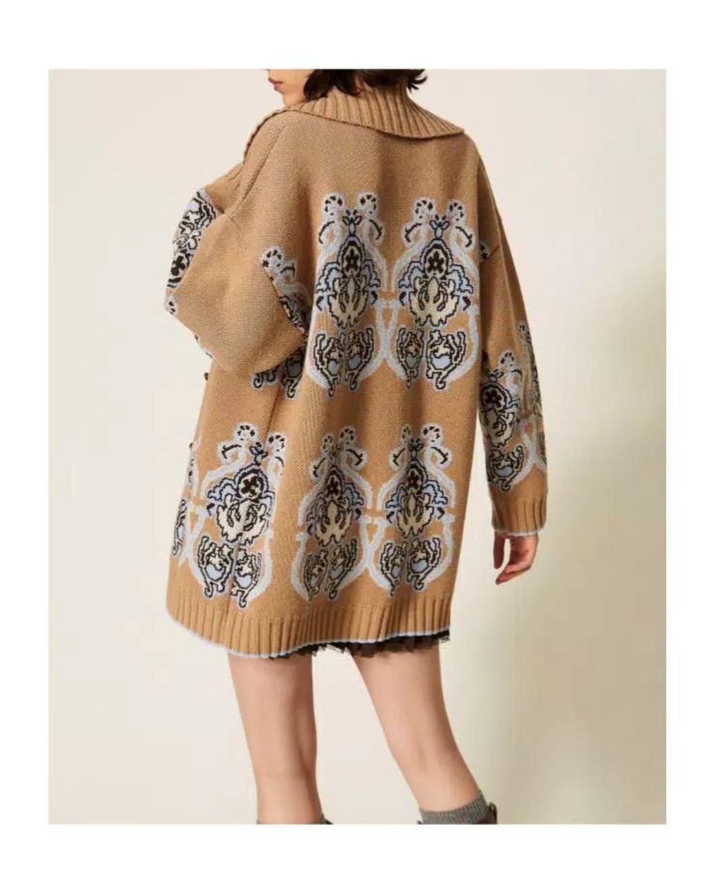 Twinset Multicolor Jacquard Wool Blend Knitted Cardigan