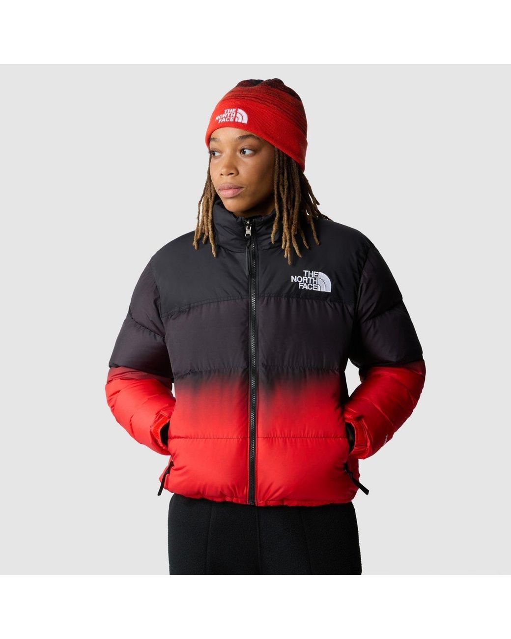 The North Face Red Long-Sleeve Quilted Down Jacket