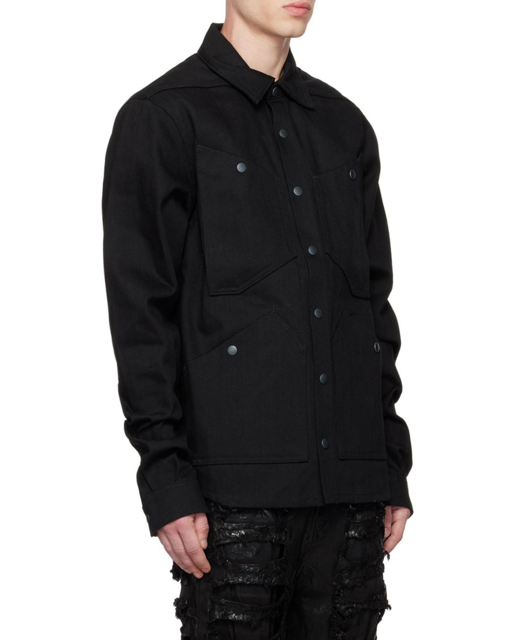 Rick Owens Black Patch Pocket Cotton Shirt Jacket for men