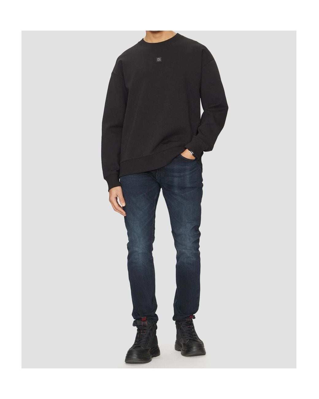 Boss Blue Logo Patch Crewneck Sweatshirt for men