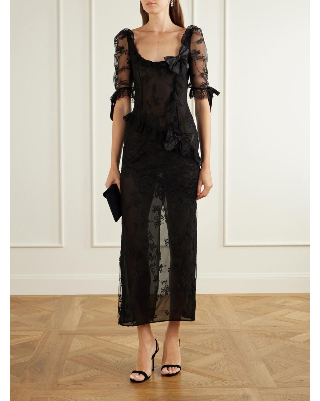 Alessandra Rich Black Cotton-Blend Midi Dress