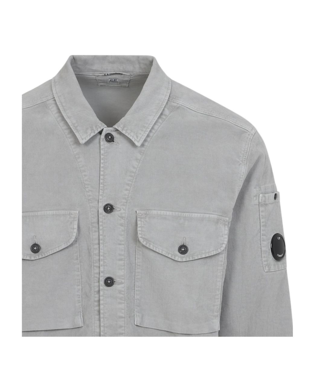 C P Company Gray Corduroy Lens Buttoned Overshirt for men