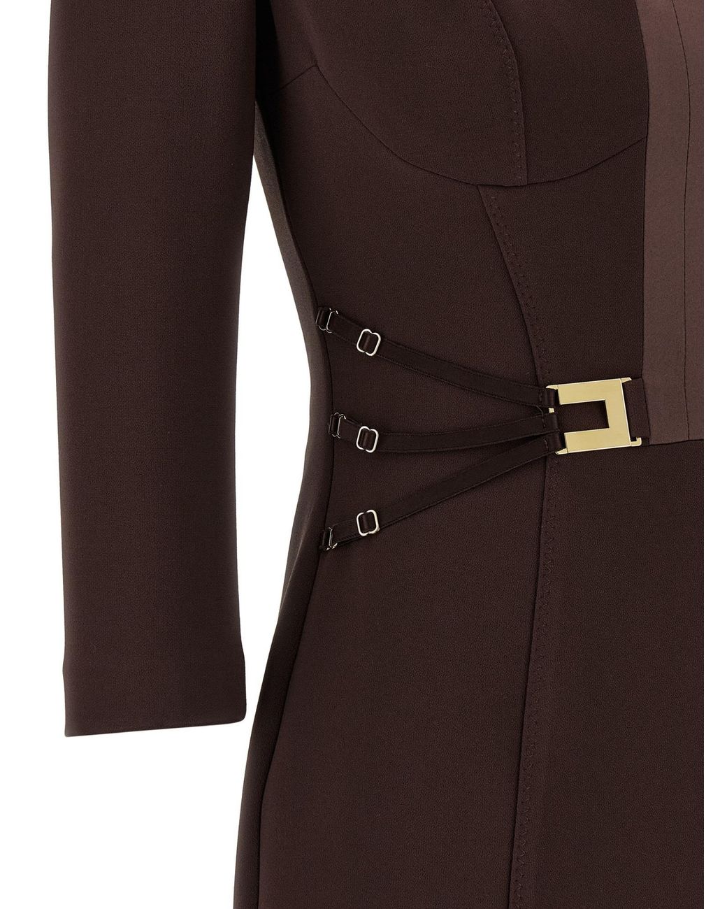Elisabetta Franchi Brown Logo Plaque Mini Dress