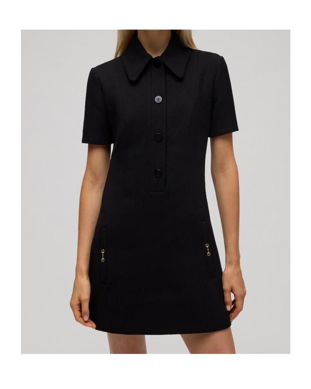 Gucci Black Crêpe Wool Polo Dress With Horsebit