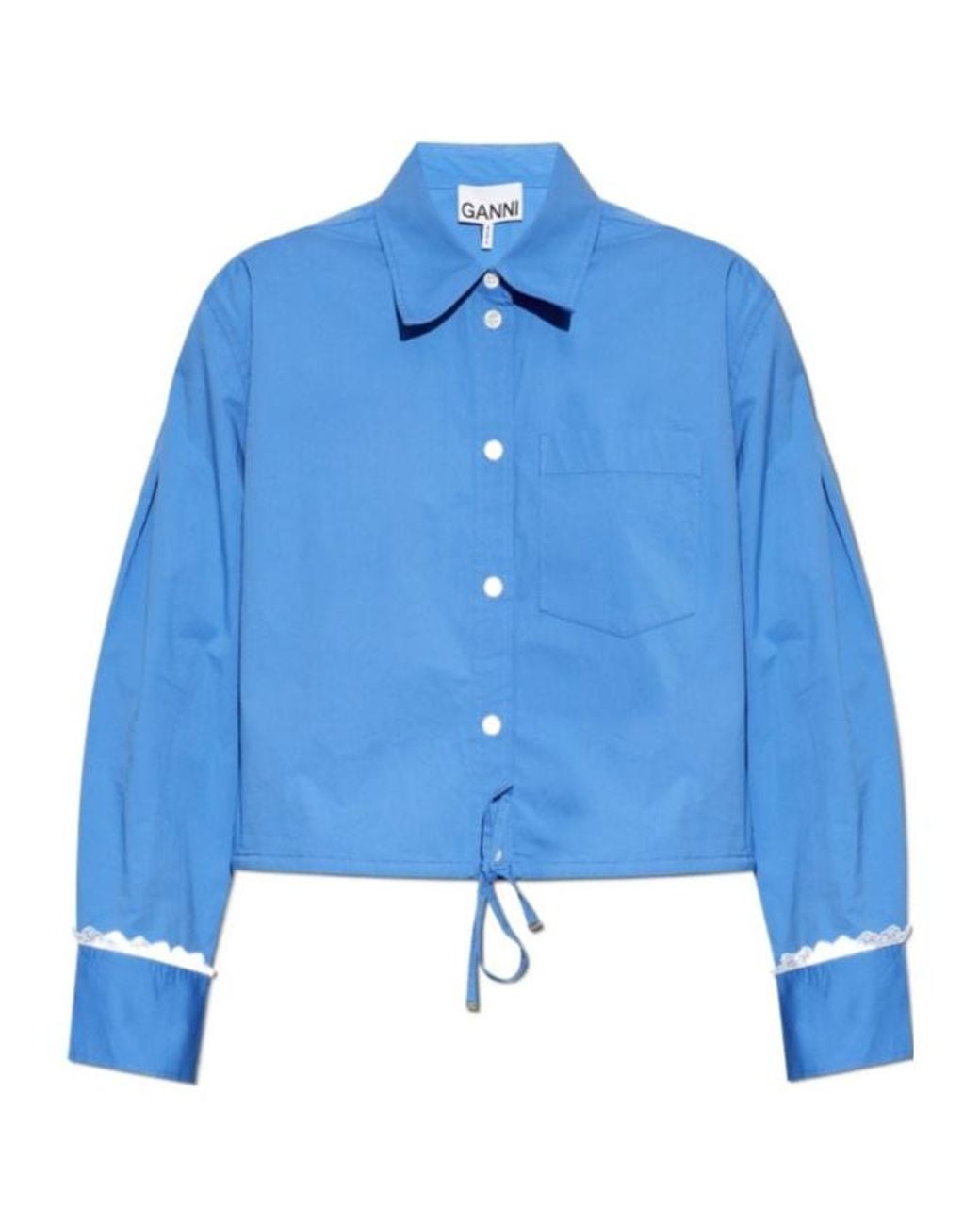 Ganni Blue Lace Trim Drawstring Shirt