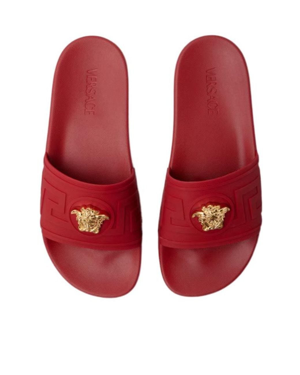 Versace Red Medusa-Motif Open-Toe Slippers for men