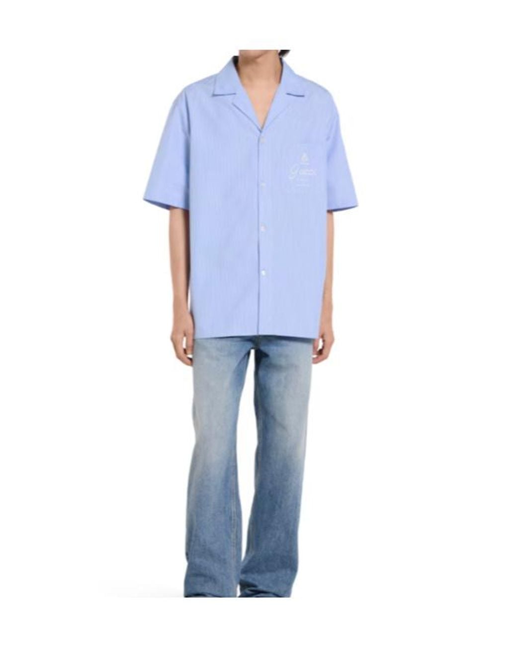 Gucci Blue Thin Striped Poplin Bowling Shirt for men