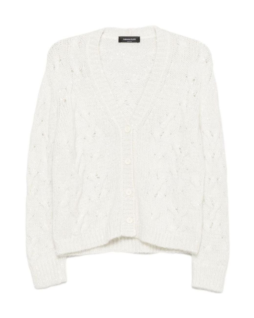 Fabiana Filippi White V-Neck Long-Sleeve Knit Top