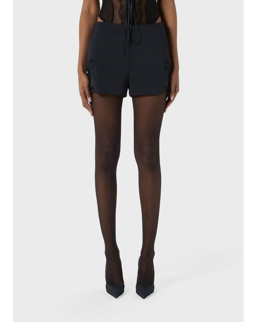Blumarine Black Intarsia-Embroidered Cady Shorts