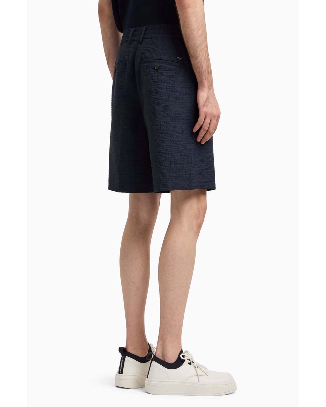 Emporio Armani Blue Seersucker Elastic-Waist Shorts for men