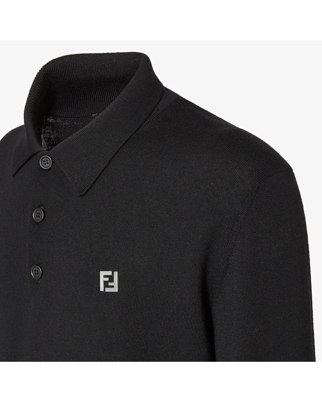 Fendi Black Ff Plaque Long-Sleeved Polo Shirt for men