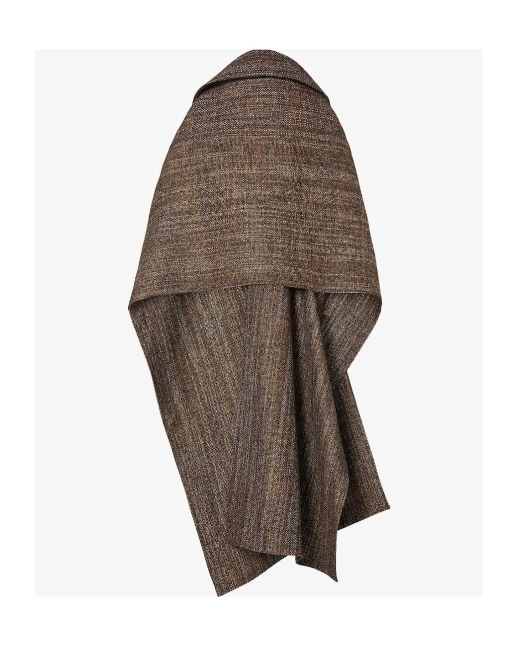 Fendi Brown Asymmetric Hem Tweed Short Cloak