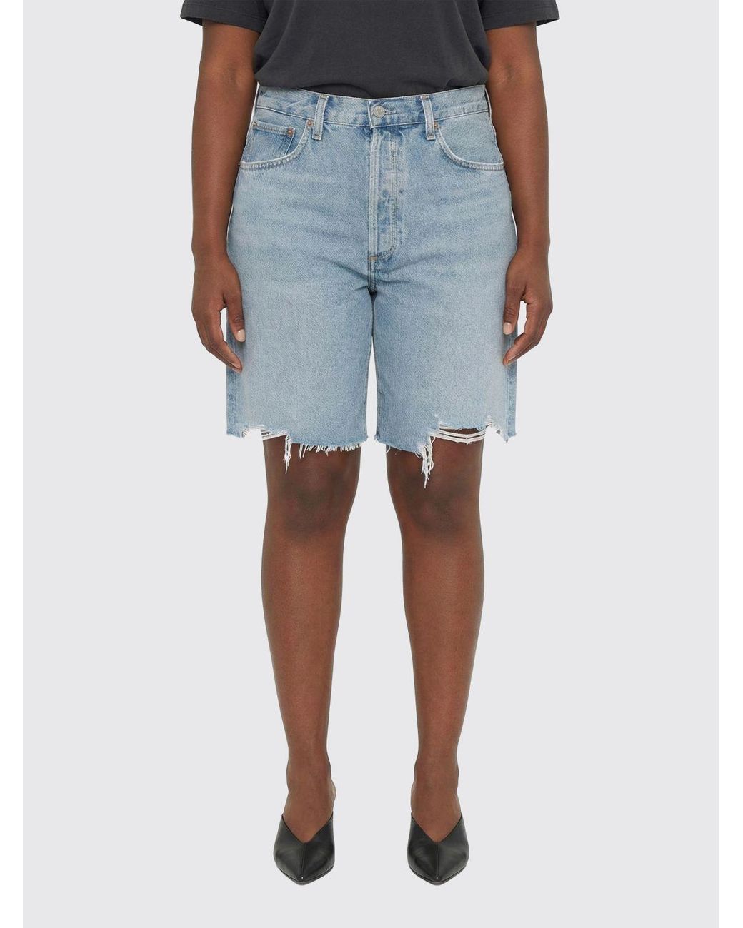 Agolde Blue Indra Distressed Denim Shorts