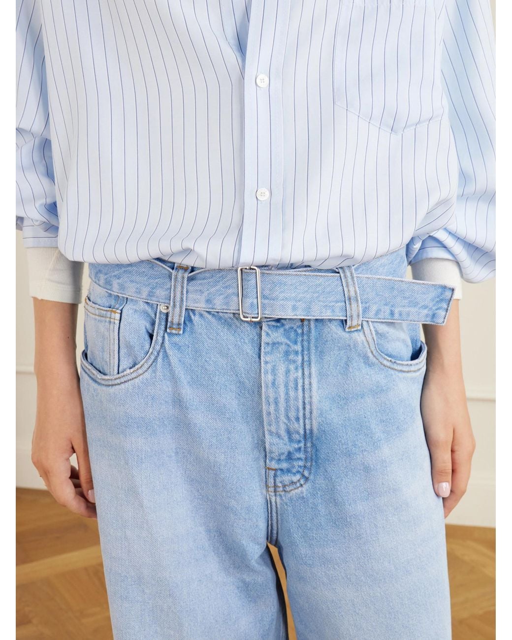 Studio Nicholson Blue Cahuin Belted Mid-Rise Wide-Leg Jeans