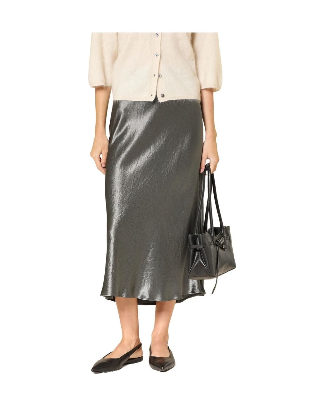 Max Mara Gray Satin-Finish Silk Skirt