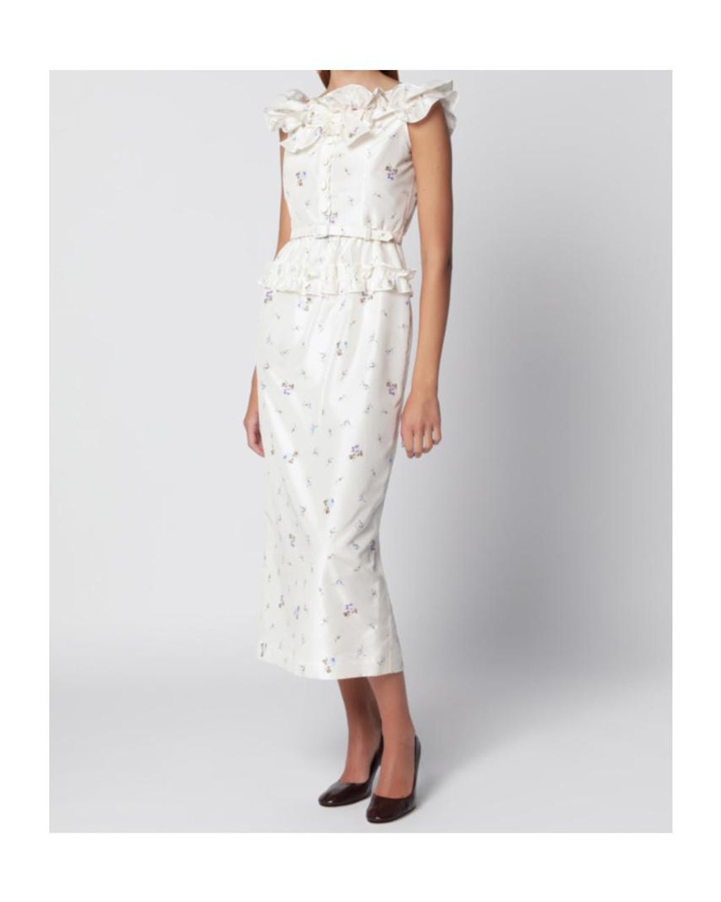 Alessandra Rich White Ruffled Floral-Print Dress
