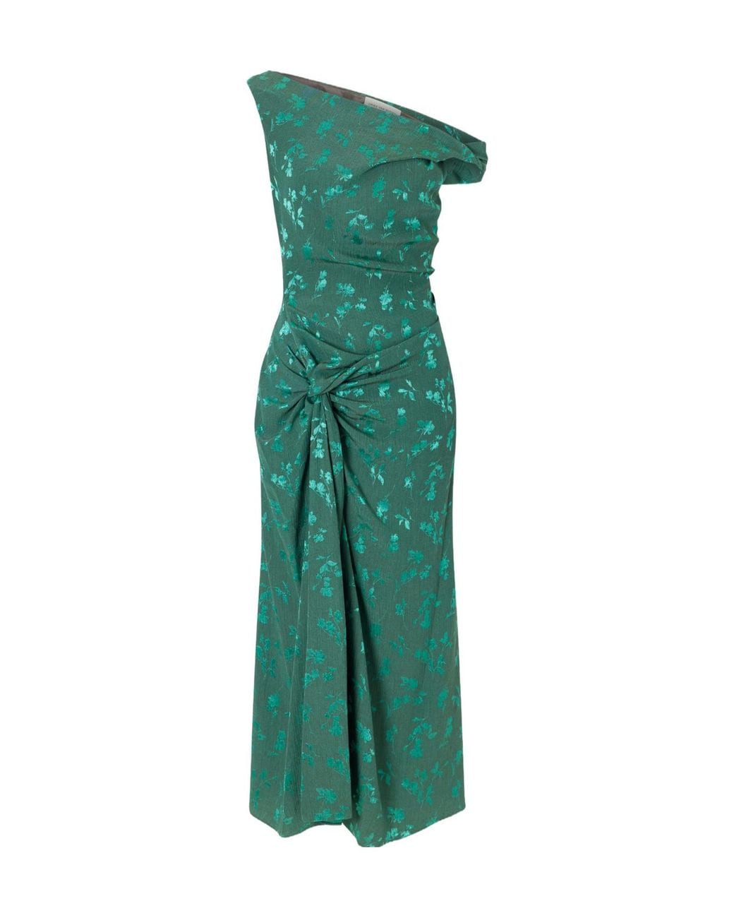 Dries Van Noten Green Floral-Jacquard Knot-Detail Satin Midi Dress