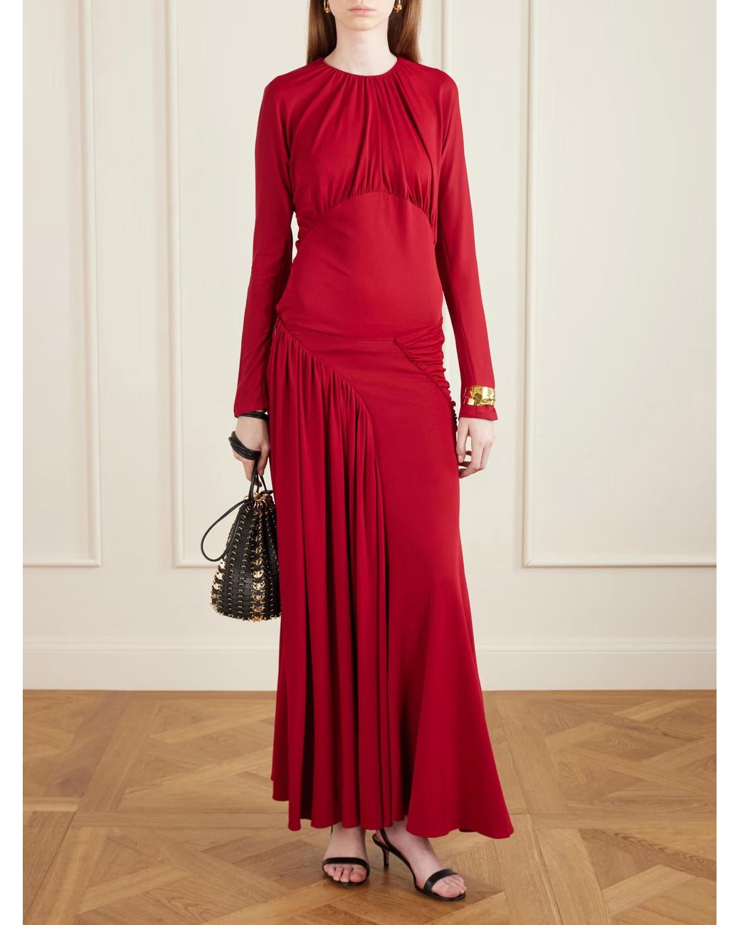Rabanne Red Rabanne Draped Jersey Midi Skirt