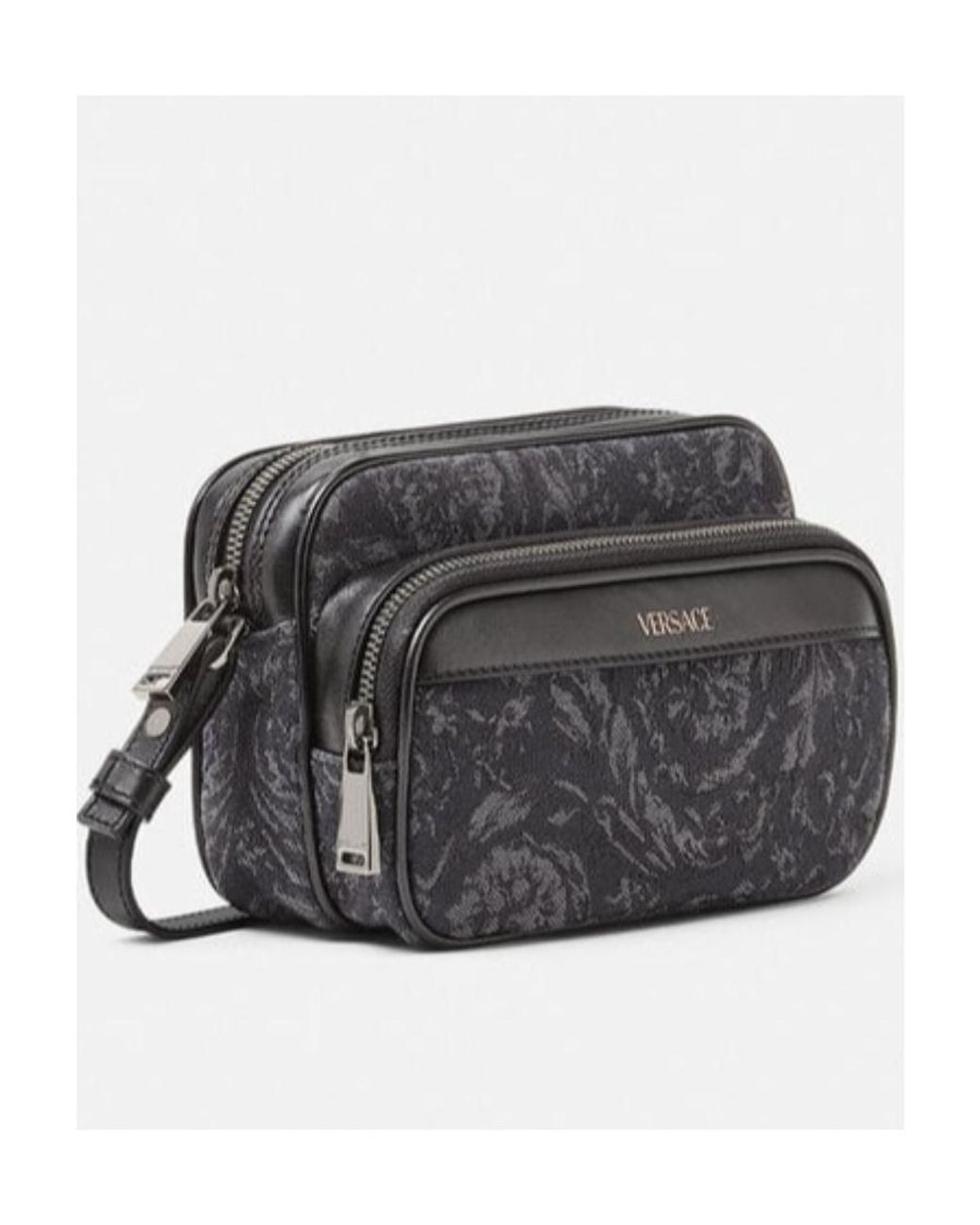 Versace Gray Barocco Athena Zip-Up Messenger Bag for men
