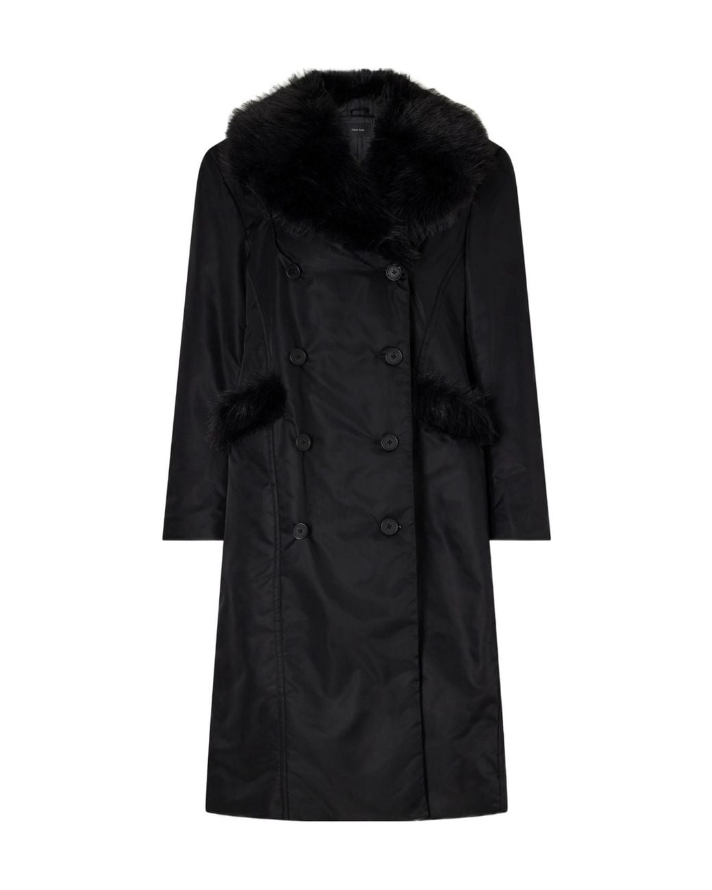 Simone Rocha Black Double-Breasted Plush-Trimmed Shell Coat