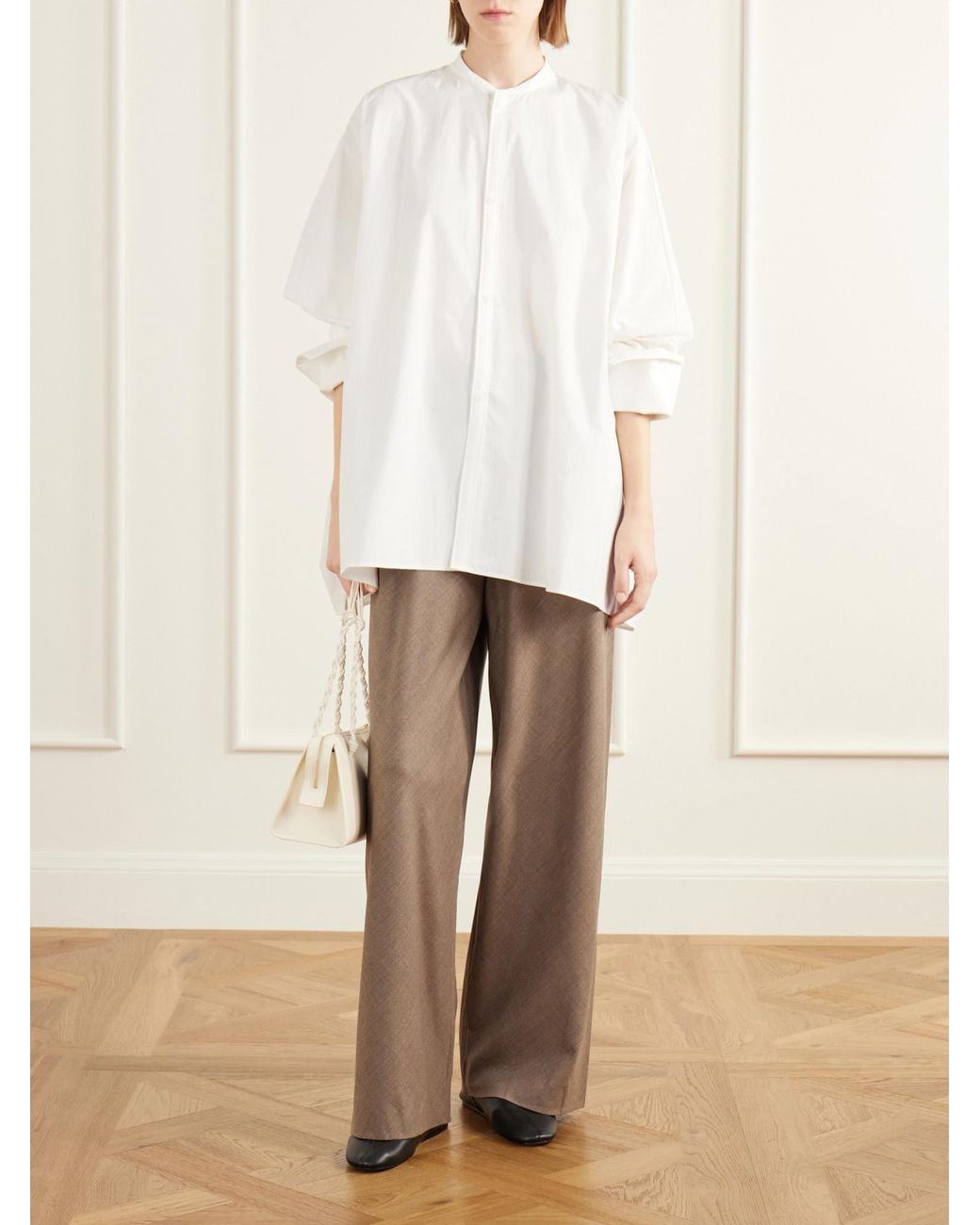 Maria McManus Brown Wool-Blend Wide-Leg Pants