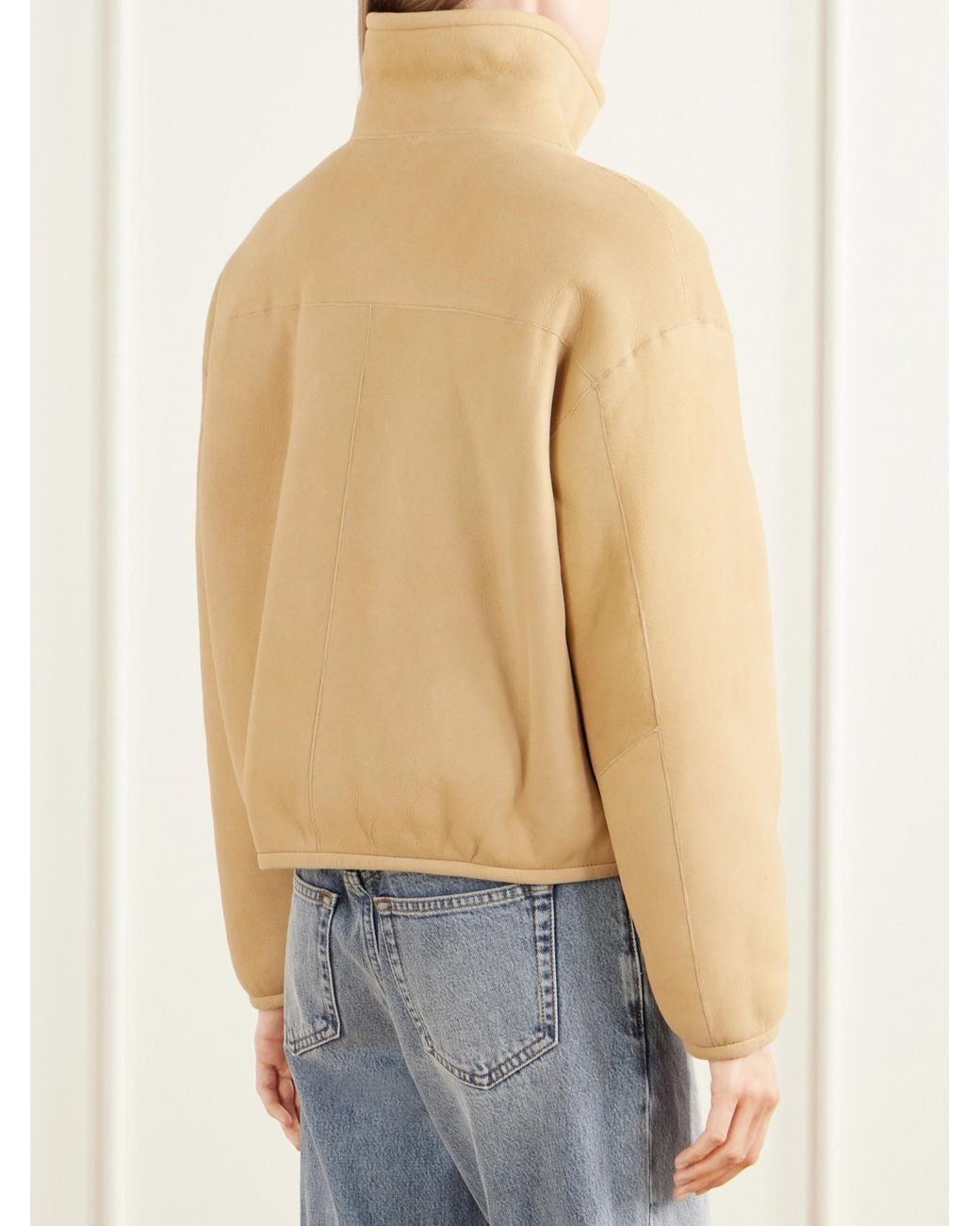 James Perse Natural Cropped Shearling-Trimmed Suede Jacket