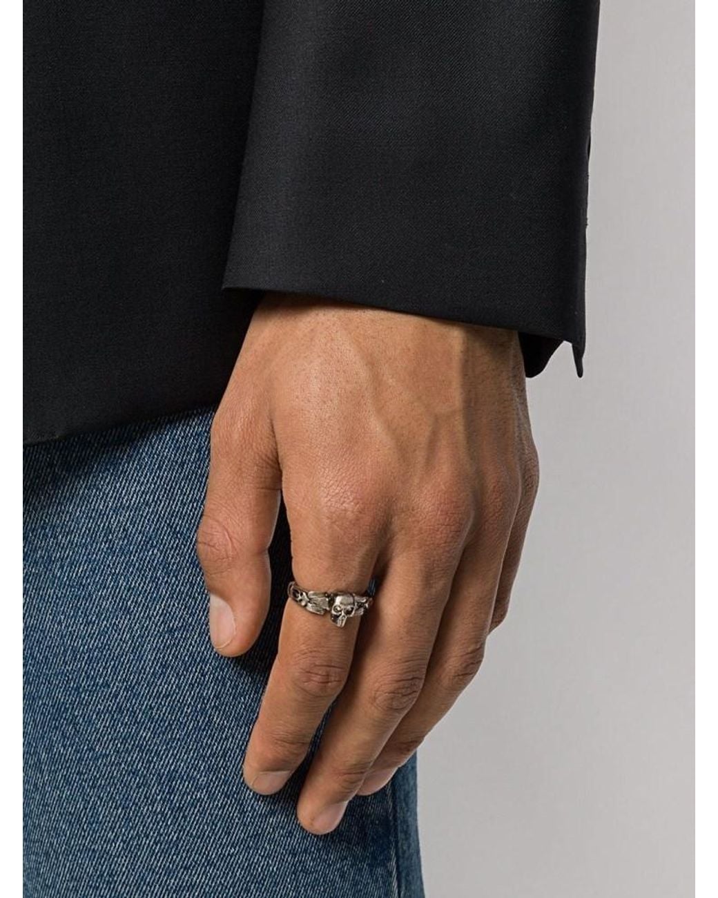 McQueen Metallic Skull-Detail Braided Ring for men
