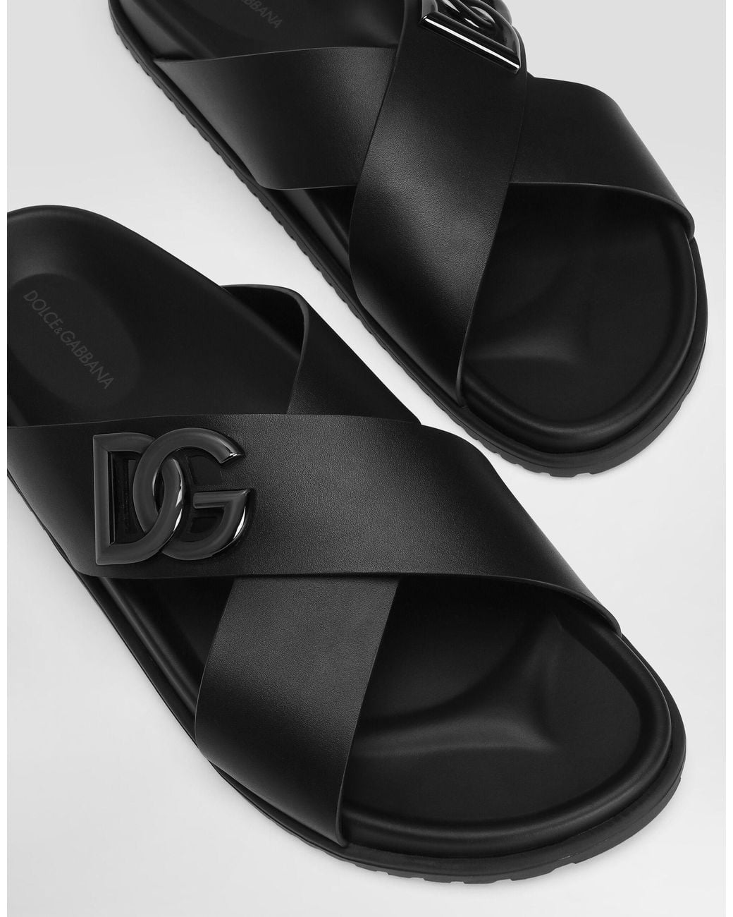 Dolce & Gabbana Black Dg Logo Plaque Sandals for men