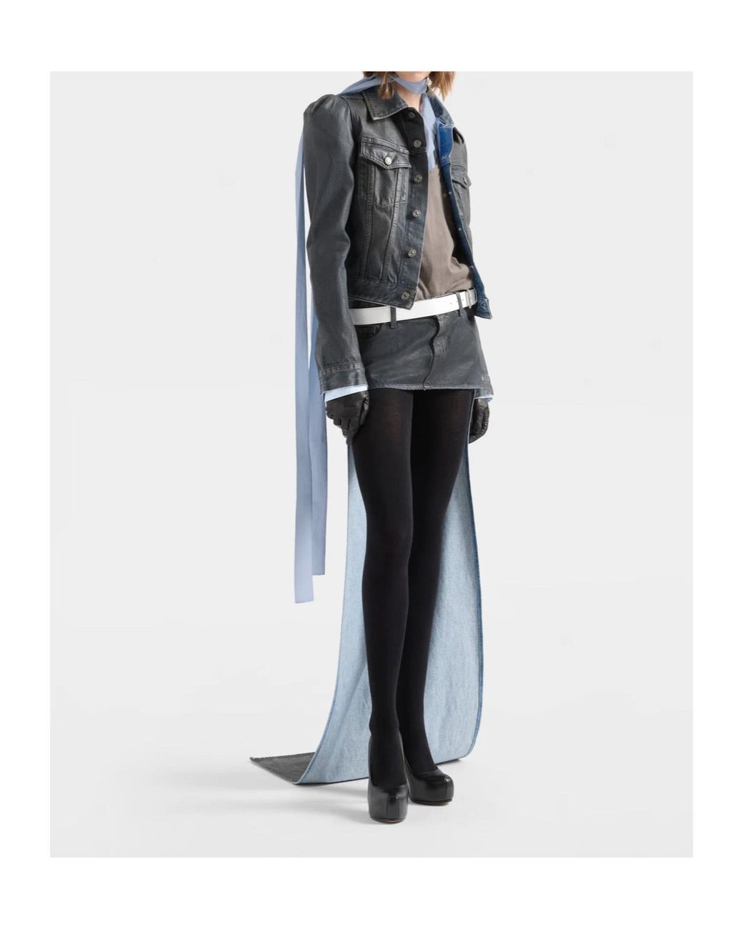 7 For All Mankind Blue Bow-Collar Long-Sleeve Shirt