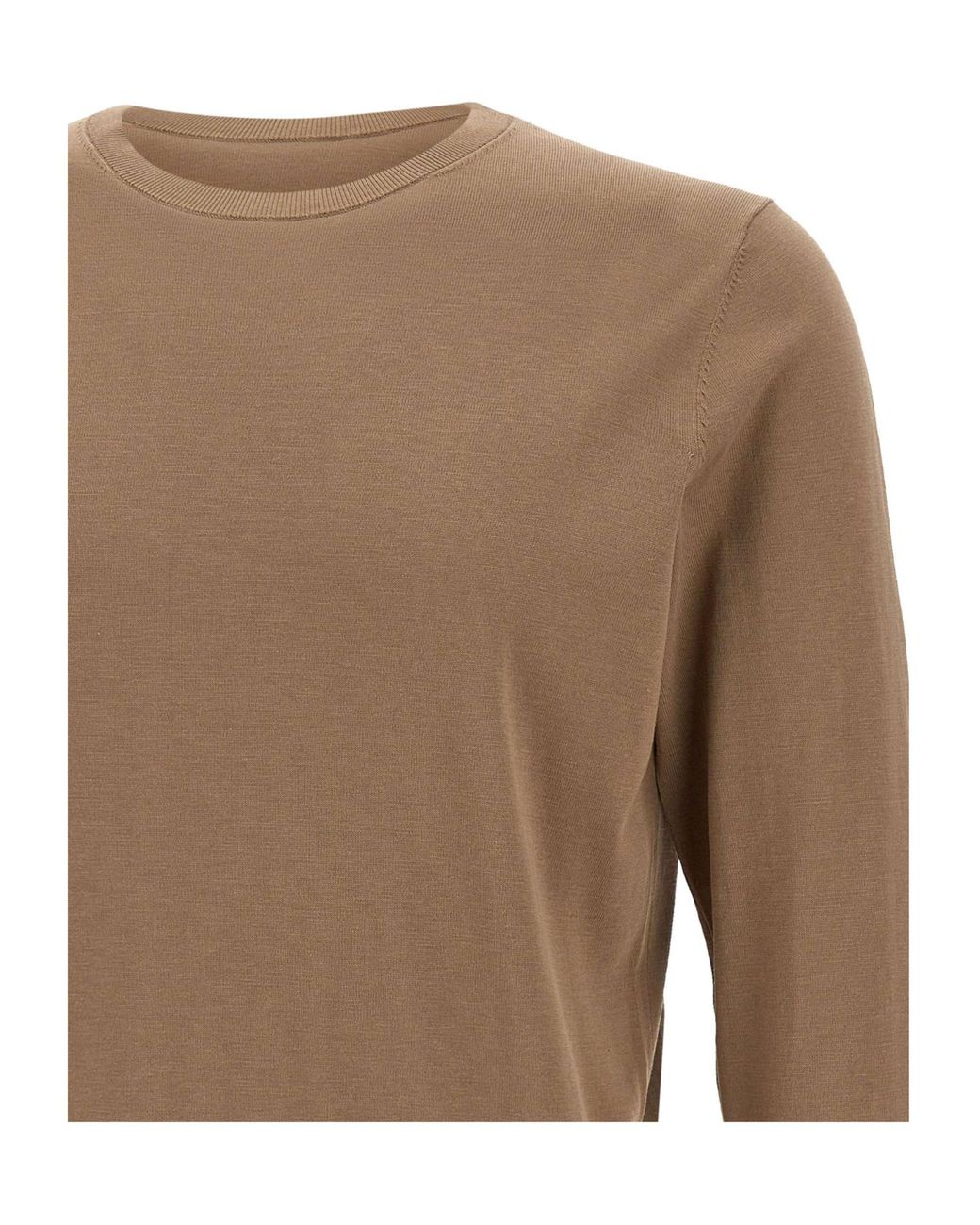 Kangra Cashmere Brown Kangra Crew Neck Knitted Sweater for men