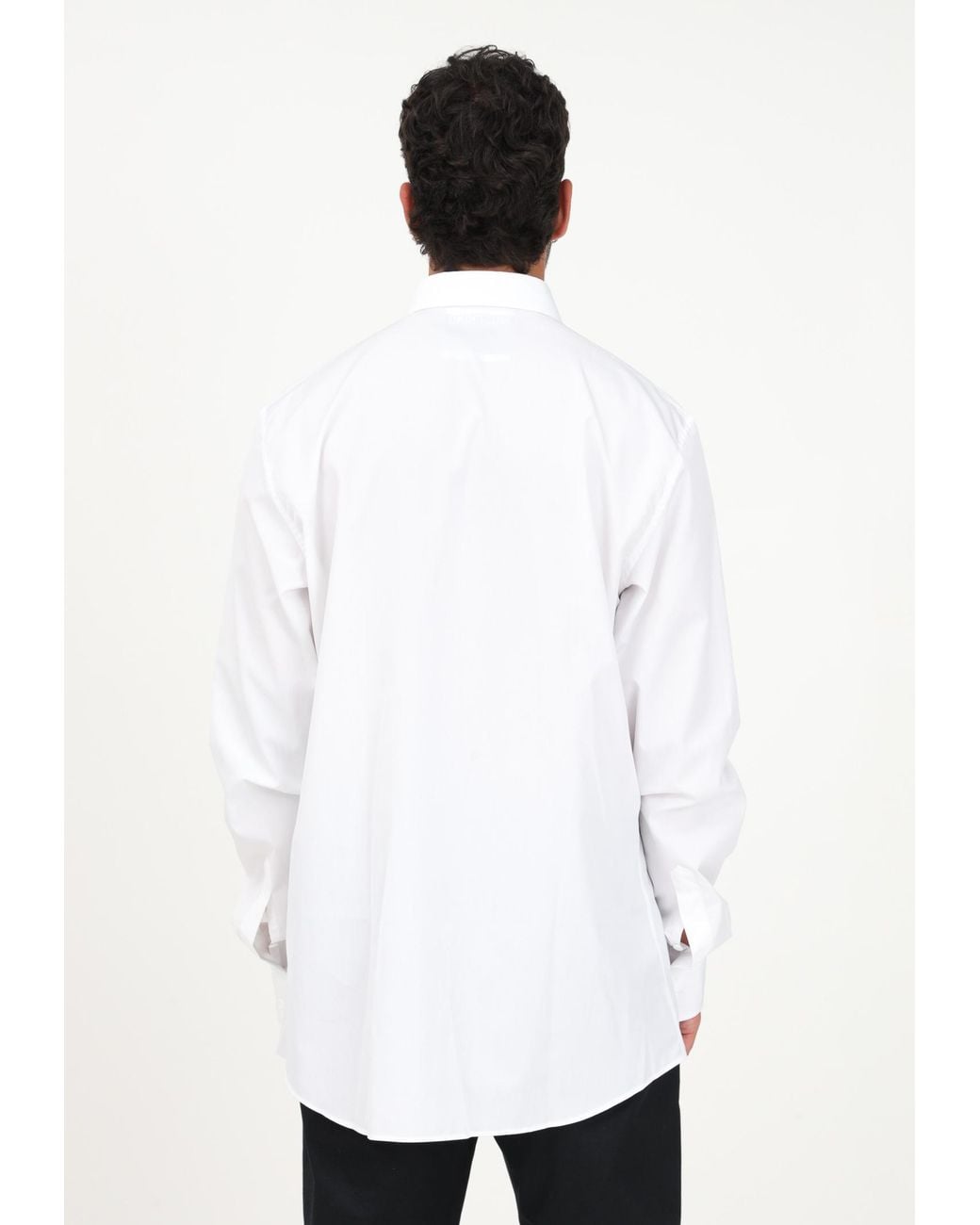 Moschino White Logo-Embroidered Long-Sleeve Cotton Shirt for men