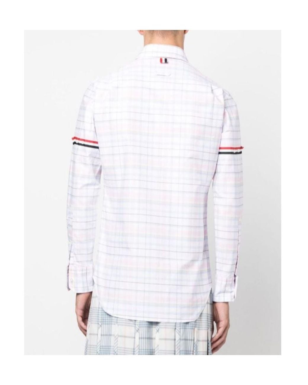 Thom Browne White Checked Long-Sleeved Shirt for men